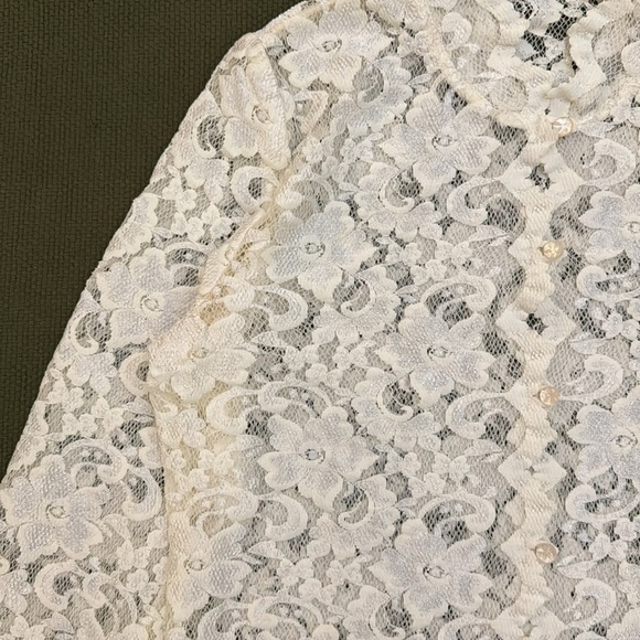 White Lace Mock Neck Button Up Blouse - Picture 5 of 15